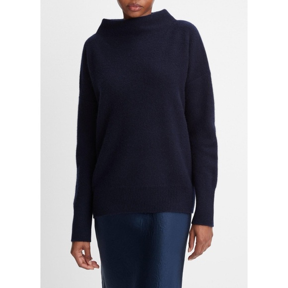Vince Plush Cashmere Funnel Neck Sweater In Coastal Blue Size